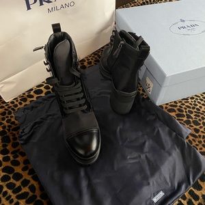 Brand new Prada Brushed leather and nylon laced boots